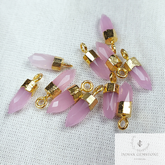 Pink Chalcedony Electroplated Tiny Spike Pendant Charms, Gemstone Charms, Healing Stone Pencil Pendant, Love Jewelry, Dainty Gift for Woman